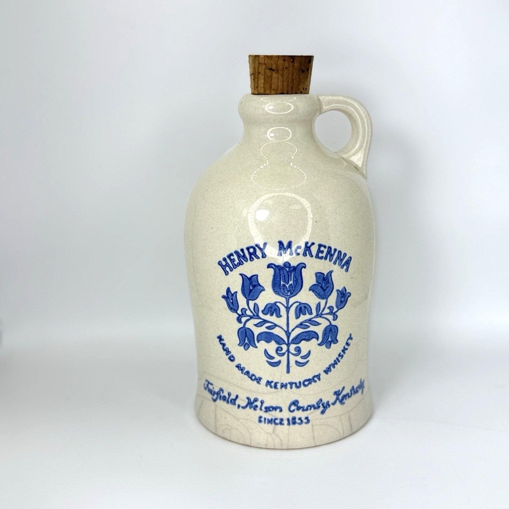 Henry Mckenna ~ Hand Made Kentucky Whiskey 4/5 Quart Crock Jug with Stopper 8.5'